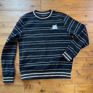 Rip N Dip Peeking Nermal Polar Fleece Crew Black  Sz Small Pinstripe